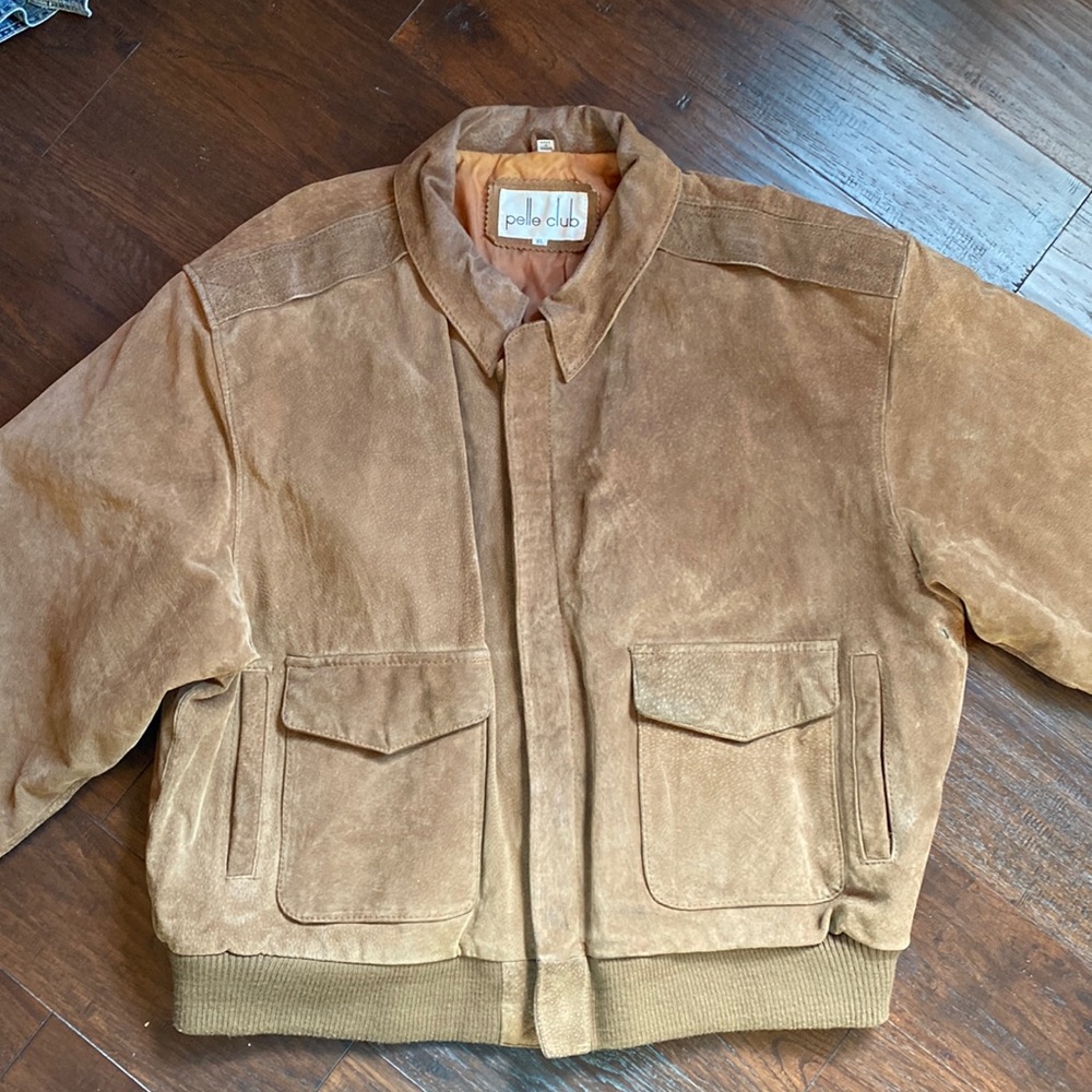 VINTAGE men’s leather jacket with pockets and epaulets size XL good condition